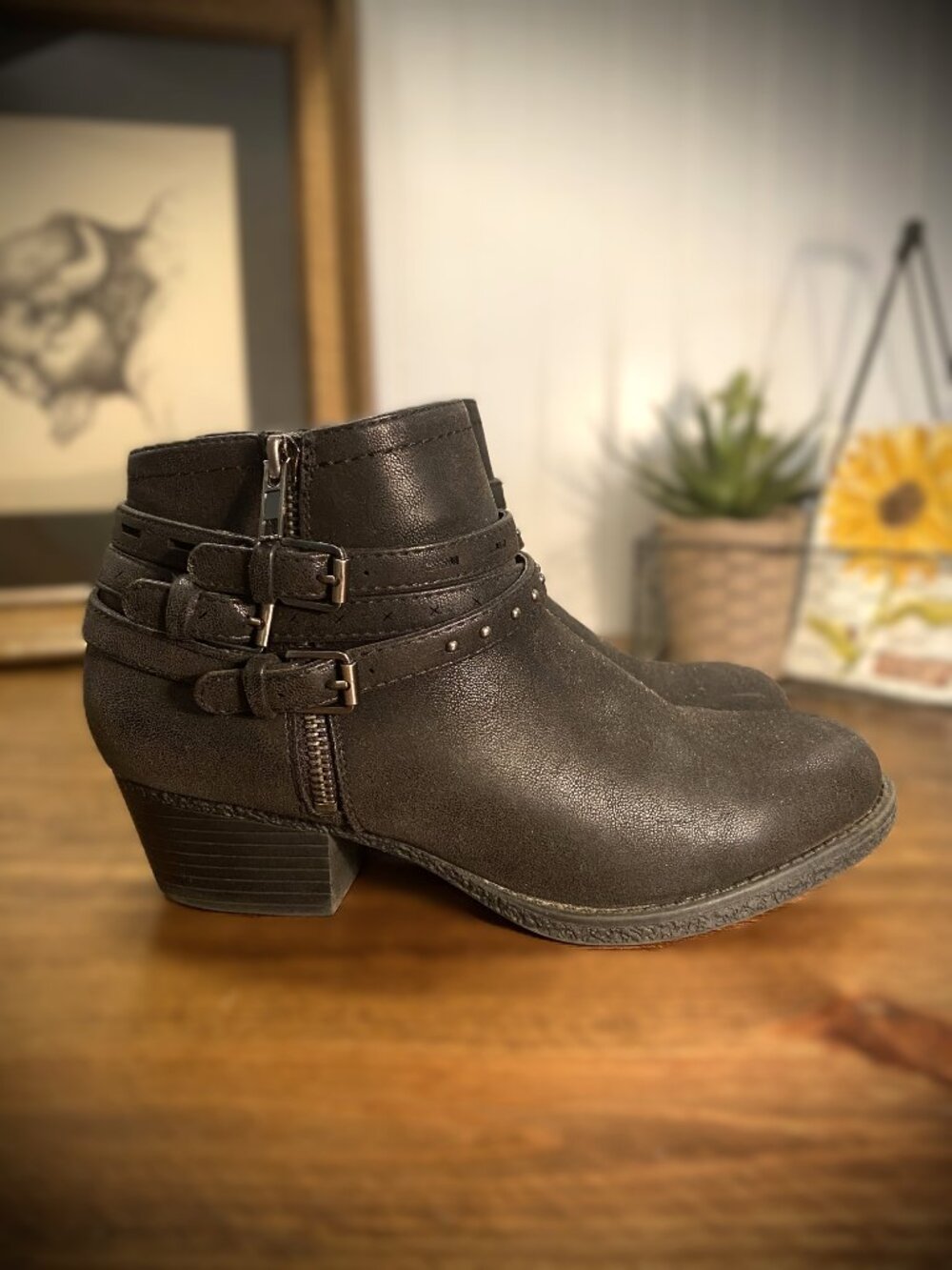 SONOMA Black Multi-Buckle Ankle Booties | Women's Size 8.5M | Western Boho Style
